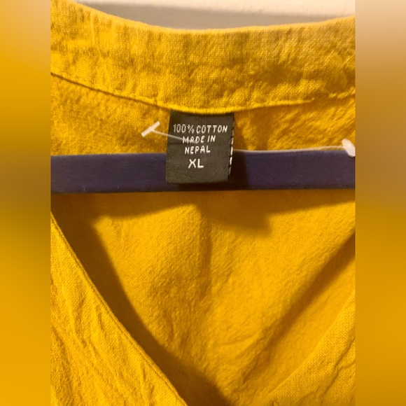 Handmade in Nepal Mustard Yellow Tie-Waist Button Down Midi Dress | Extra Large - Picture 3 of 7